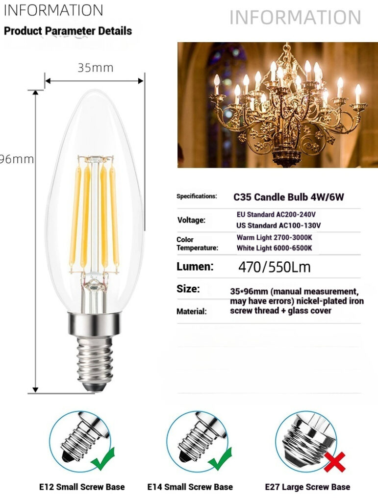 LED C35 Edison Candle Bulb 4W/6W