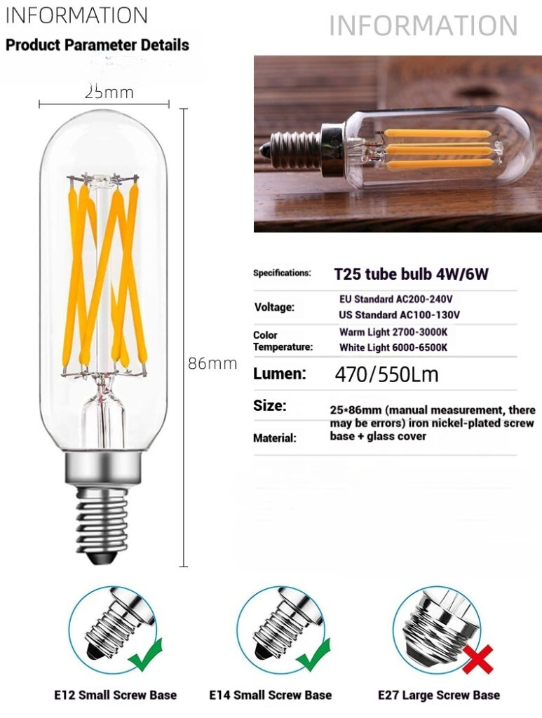 T25 Mini Tube LED Edison Vintage Filament Bulb