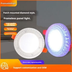 LED crystal ceiling panel light, frameless diamond design, high-quality LED beads, customizable OEM options.